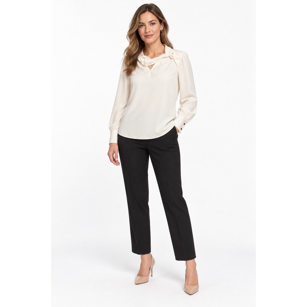 Ted Baker Pammila Blouse 3 US 8 Ivory Rosette Draped Neck Long Sleeve